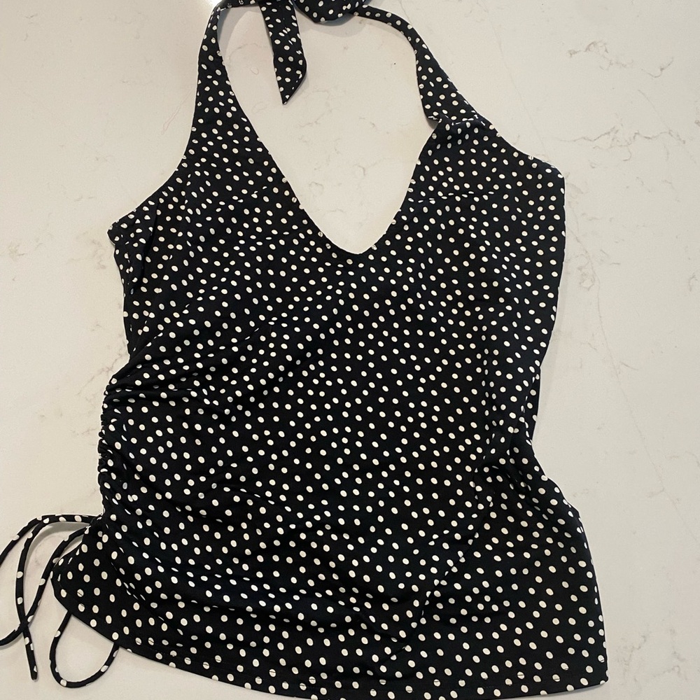 Lands End Black and White Polka Dot Halter Swim Top Size 4 HSH